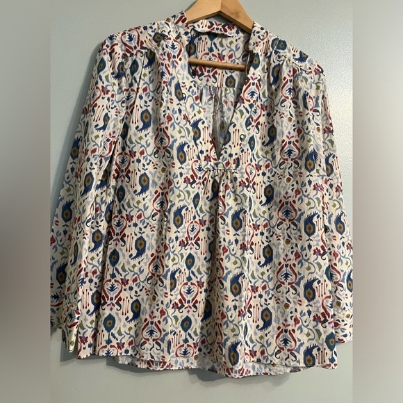 Zara Womens Lightweight Boho Multicolor Bell Sleeve V neck Blouse Sz S - Picture 4 of 9